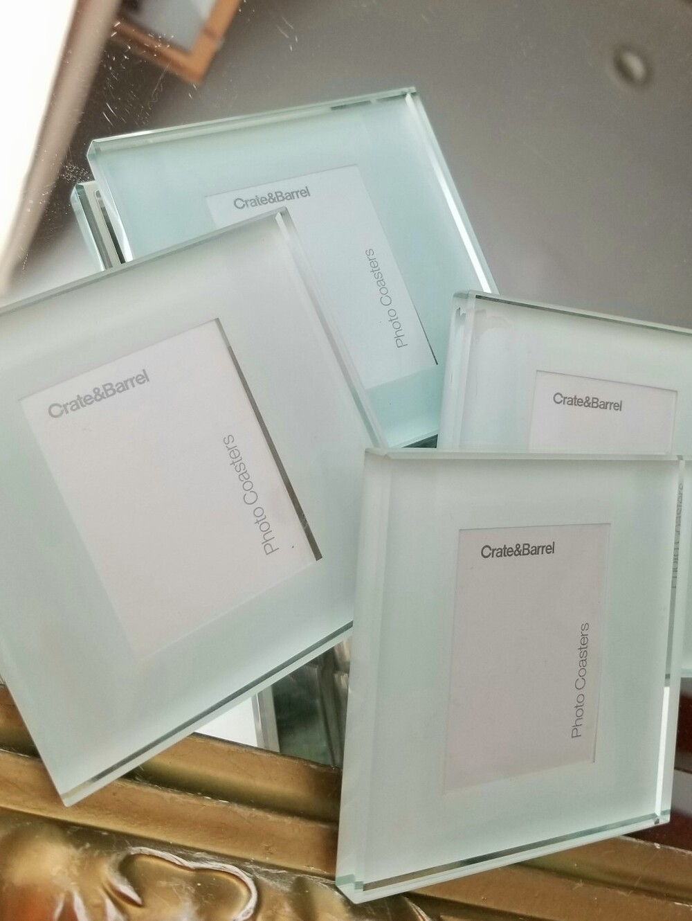❗Crate&Barrel Clear Glass Square Photo Coaster Set❗